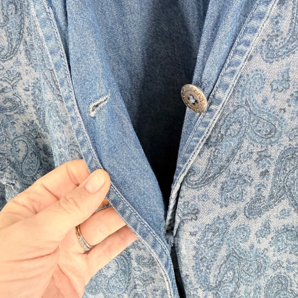 Krazy Kat Reversible Denim Jacket Blue Paisley Size S Boho Chore Coat Cotton - Picture 5 of 10